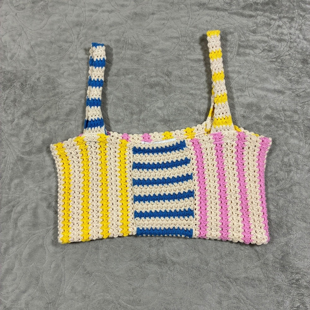 Zara Crochet Patchwork Open Knit Crop Top Size S Pastel Boho Beachy Festival